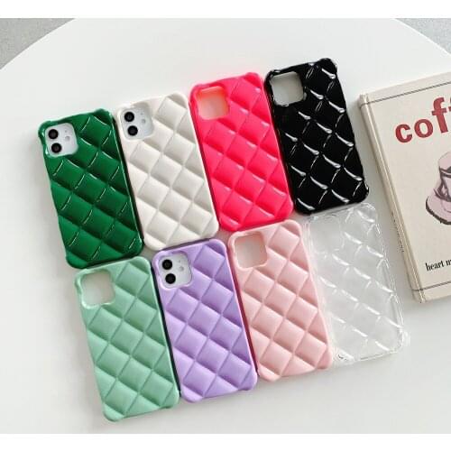 Chic 3D Lattice Candy Color Phone Case for iPhone 12 11 Pro Max 12 Mini XS Max XR X 7 8 6 6S Plus SE2020 Soft Silicon Back Cover