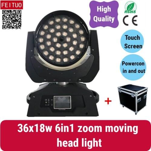4pcs with 1fly case touch screen zoom 36x18w rgbwa uv 6 in 1 moving head for DJ Disco Club Party Dance Wedding Bar Pub Christmas