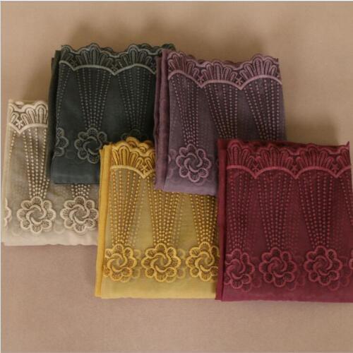 Lace Embroidery Long Scarves Shawl Femme Plain Muslim Hijab Veil Tie Dyeing Cotton Muslin Hijabs Headscarf Women Brand Muffler
