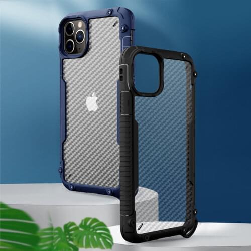 For iPhone 12 11 Pro Max 12 Mini XS XR X 8 7 6S Plus Airbag Carbon Fiber Armor Protective Cover Washable Anti-fall PC Back Case