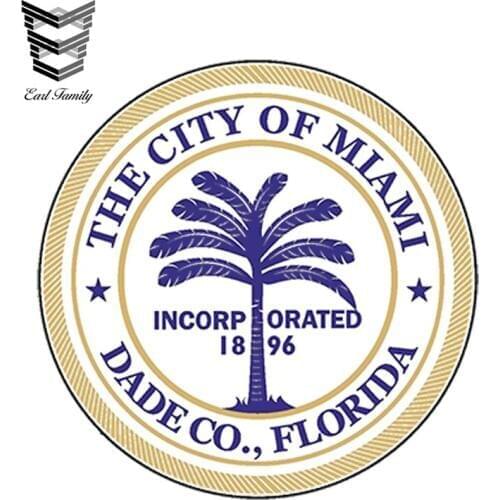 EARLFAMILY 13cm x 13cm Car Styling Miami City Seal Car Sticker Round Florida Decal Truck Auf Kleber Waterproof Car Accessories