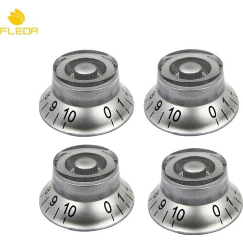 FLEOR 4pcs Top Hat LP Electric Guitar Knobs Sliver for Volume Tone Speed Control