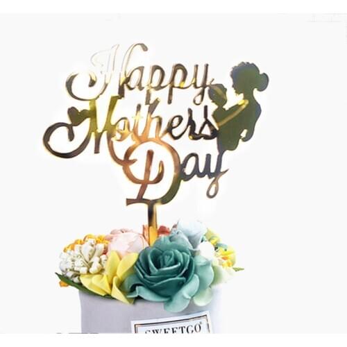Ins‘ Happy mothers ’day Birthday Cake Topper MOM Golden Acrylic Cake toppers for mother happy birthday Cake Dessert Decoration