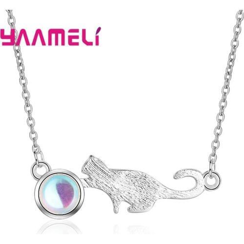 Exquisite Necklace Cute Popular Cat+Ball Shape Design For Women Ladies High Quality 925 Sterling Silver Jewelry Gift