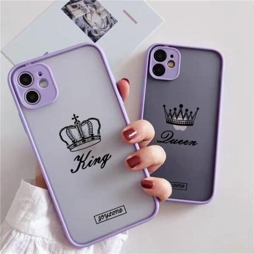 JAMULAR Funny King Queen Crown Couple Phone Case For iPhone 12 11Pro 7 XS MAX X XR SE20 8 6Plus Transparent Hard Matte Cover Bag