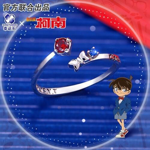 Detective Conan Ring Silver 925 Sterling Cross Jewelry Anime Role Shinichi Shihara kaitou kid Figure Model