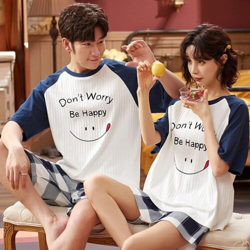 Summer Couples Pajamas Women Men Bear Cartoon Sleepwear Pyjamas Loose Homewear Lovers Nightgowns Cotton Pajama Sets 2021