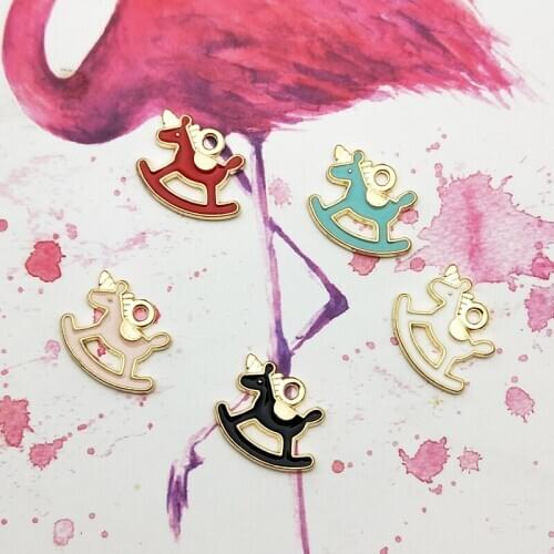 20pcs Drop Oil Cute Trojan Alloy Enamel Pendants For Girl Earring Floating Animal Colorful Horse Charms DIY Jewelry Accessory