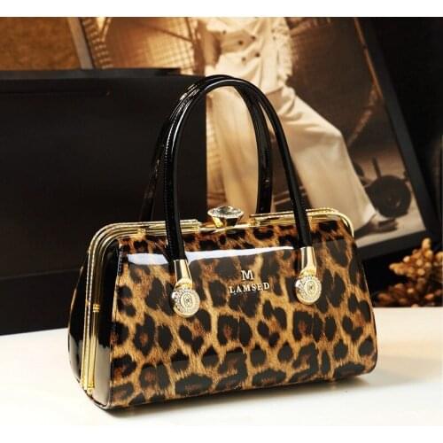 Fashion Diamond leopard Leather Women Handbag cowhide ladies Portable party tote bag evening Bag female shoulder diagonal bags