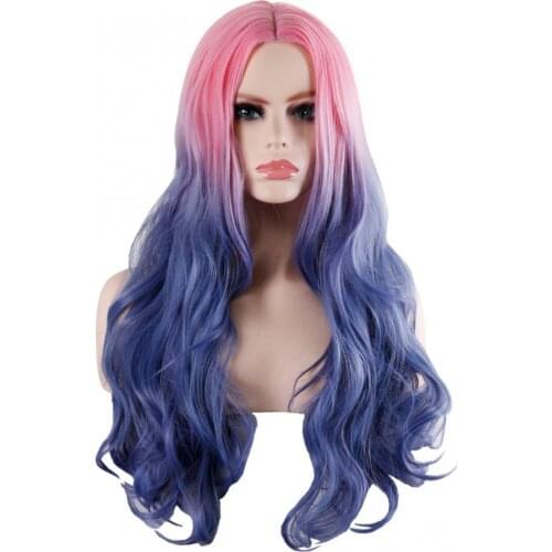 Fashion Women Long Curly Hair Gradient Color Cosplay Wig Extension Hairpiece