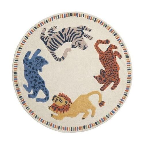 Cartoon Style Carpet Cute Animals Children Bedroom Non-Slip Round Soft Mat