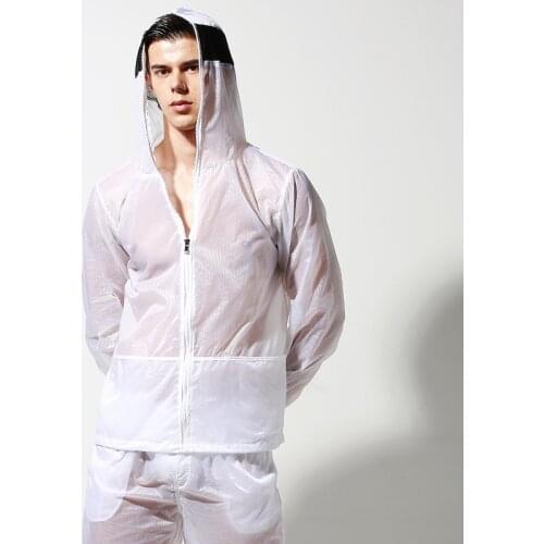 2 Pcs Mens Light Travel See-through Coat Sun Protection Clothing Hoodie Coat Long Pants Set N33