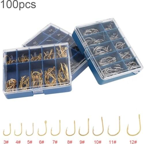 100pcs/lot Fishing Hooks Set 3-12# High Carbon Steel Single Fishhooks Jip Barbed Carp Hooks with Hole