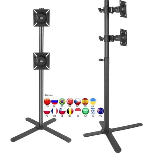 2020 DL-ST02H-D X Shape base big height adjustable160cm 150cm double 10"-27" monitor floor stand 360 rotate full motion