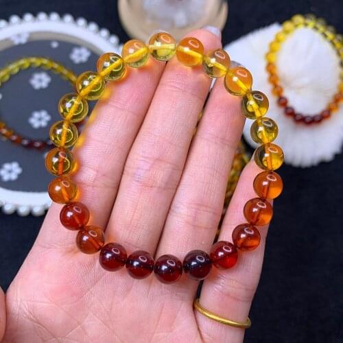 Genuine Natural Rainbow Amber Round Beads Bracelet 6mm 7mm 8mm Yellow Red Amber Women Men Healing Stretch Jewelry AAAAA