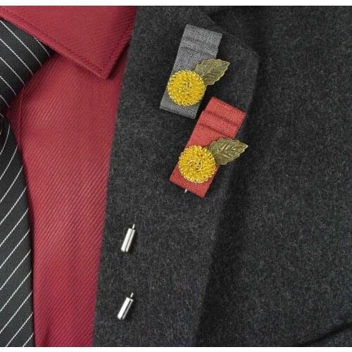 New 10pcs Flower Leaf lapel pin for mens suits decoration long stick pin fabric flower brooch all-match men silk corsage