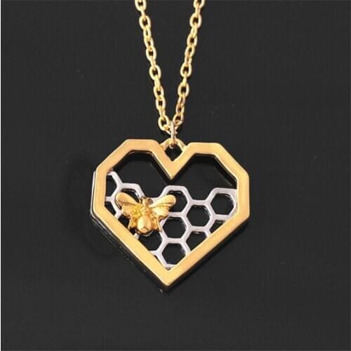 New European Style Personality Honeycomb Hollow Heart-shaped 925 Sterling Silver Jewelry Creative Bee Pendant Necklaces N223