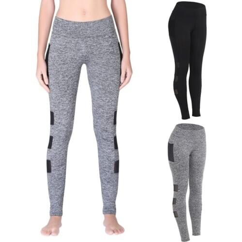 New Women Quick Dry Pants Sports leggings Fitness Mid Waist Legging Black Grey Mesh Patchwork Breathable Pants