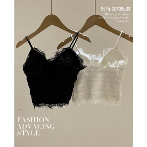 H80&S90 New Camisoles Women Fashin Sexy Soft Tops Ins Elegant Spaghetti Strap Breathable Female Camis Crop Leisure Pure Lace