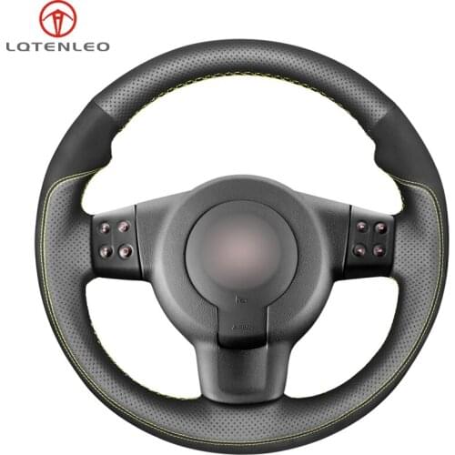 LQTENLEO Black Suede Genuine Leather Steering Wheel Cover For Seat Leon (1P) FR 2005-2009 Leon (1P) Cupra 2005-2009 Ibiza (6L)