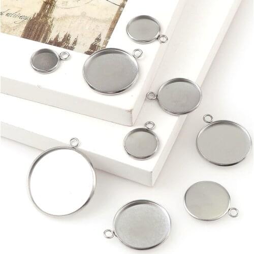 10pc Stainless Steel 10/12/16/20/25mm Necklace Pendant Setting Cabochon Cameo Base Tray Bezel Blank Cabochons Jewelry Making