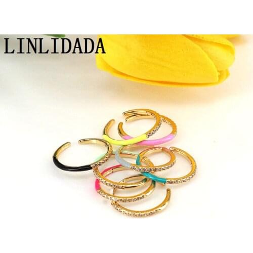 10Pcs Micro Pave CZ Enamel Daily Ring, Minimalist Thin Ring, Gold Adjustable Ring, Colorful Enamel Open Ring, Simple Charm