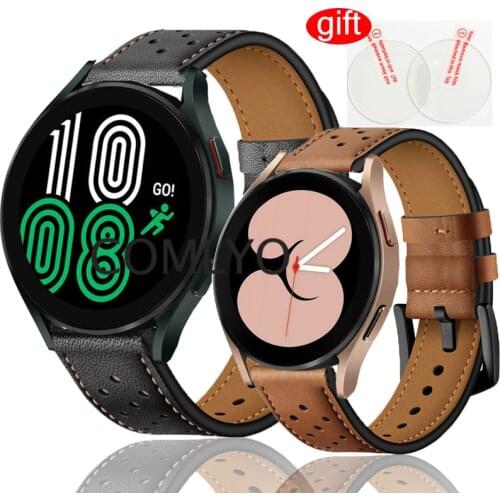 3in1 Leather Band For Samsung Galaxy Watch 4 Strap Smart Watch Wristband Bracelet Classic 42mm 46mm Glass Screen Protector Film