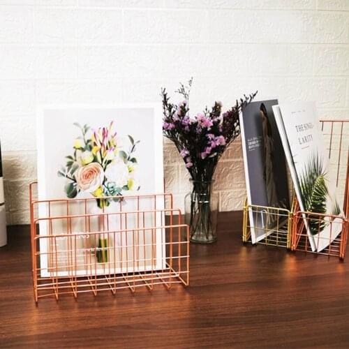 Grid Wrought Iron Desktop Storage Rack Bookshelf Magazine File Organizer Holder