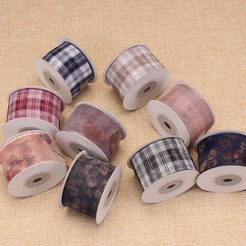 Hot sale 40mm Organza silk ribbon printed grid ribbon Party Home Wedding Decor Gift Wrapping Christmas DIY Material 5 meters/lot