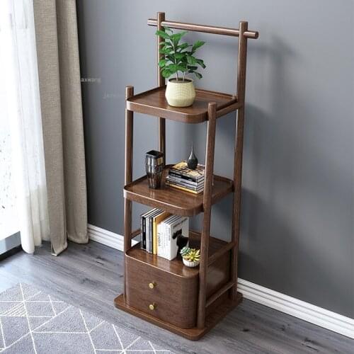 Chinese Solid Wood Household Floor Multi-layer Storage Racks Living Room Balcony Flower Stand Bedroom Hotel Bookcase with Drawer
