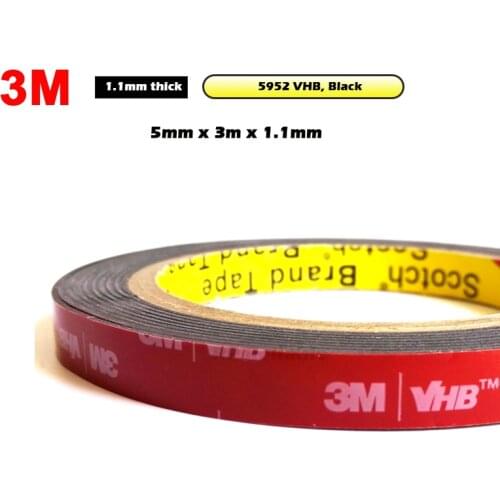 3M VHB 5952 Black Heavy Duty Mounting Tape Double Sided Adhesive Acrylic Foam Tape Mounting Bond 5mmx3Mx1.1mm