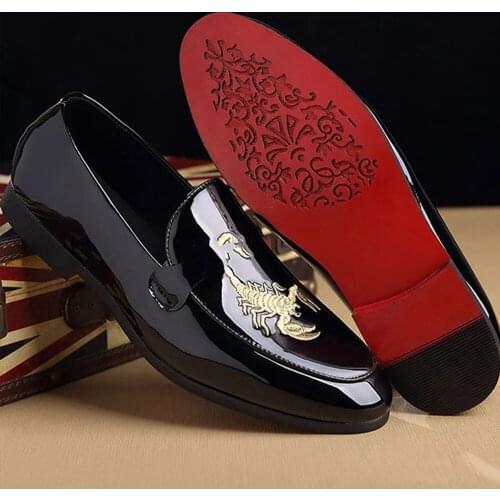 Animal Prints Print Leather Shoes Fashion Classic Doug Men Shoes Business Pointed Toe Leather Bright Wedding Flat Shoes