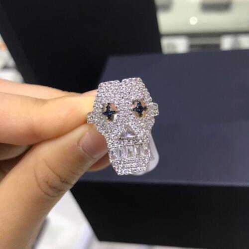 UMGODLY Luxury Brand Cool Skull Finger Ring Blue CZ Zircon Stone Collection Women Fashion Jewelry