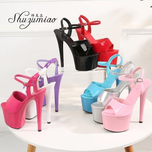 Women Shoes Sexy Show Sandals 17 CM High Heels Platform Color Sandals Gladiator Party Club Stripper Shoes Factory Drop Price