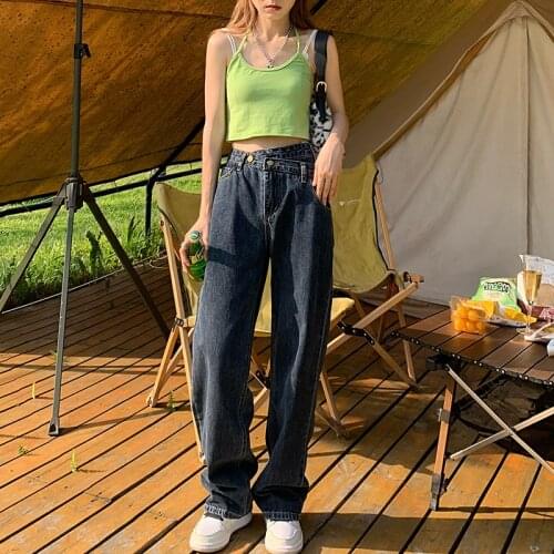Shnsophi Blue Grey Denim Jeans Woman High Waist Wide Leg Pants Full Length Casual Loose Boyfriend Jeans For Women