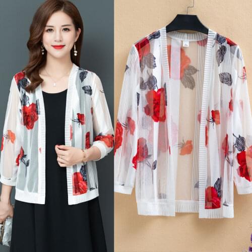 2021 Fashion Thin Floral Printed Cardigan Kimono Womens Summer Sunscreen Blouse Female Casual Air Conditioning Shirts Tops