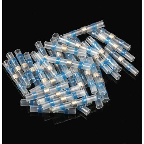 10/25/50PCS Blue Heat Shrink Butt Wire Waterproof Connectors Waterproof Tinned Copper Solder Seal Terminals Kit 14-16 AWG