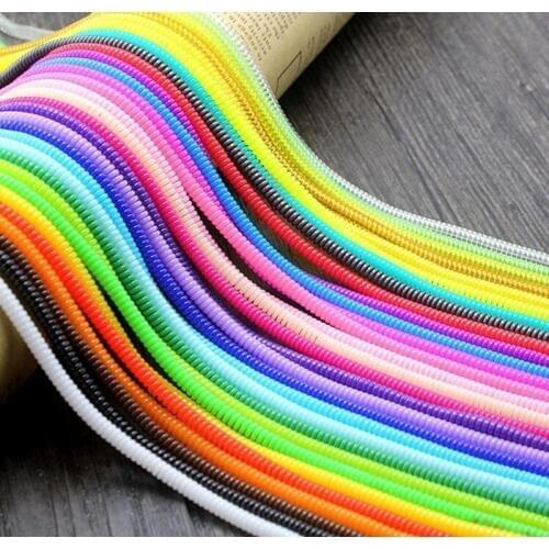 10pcs/lot 55cm Colorful Solid Color TPU spiral USB Charger cable cord protector wrap cable winder organizer, Hair ring