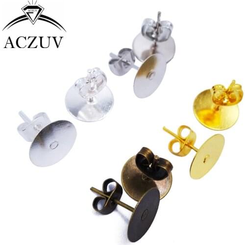 1000pcs Stud Earrings 4mm 6mm 8mm 10mm Glue Pad Earring Post with Butterfly Stoppers Backs Jewelry Findings Accessories EZT003