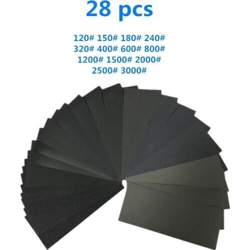 28Pcs Wet Dry Sandpaper 120 To 3000 Grit Abrasive Paper Sheets For Automotive Sanding Wood Furniture Finishing 23*9 cm