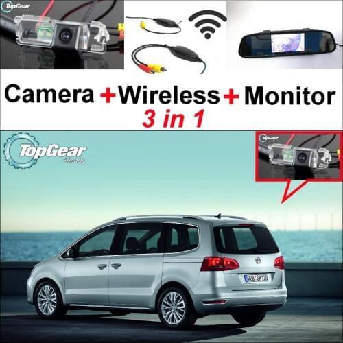 3 in1 Special Rear View Wifi Camera + Wireless Receiver + Mirror Monitor Easy DIY Parking System For Volkswagen VW Sharan