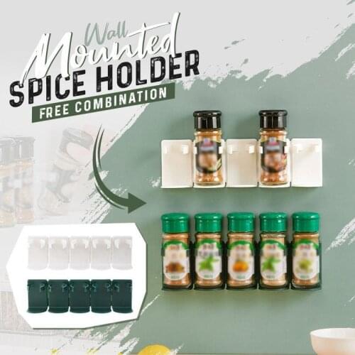 5pcs Super Sticky Kitchen Spice Bottle Storage Rack Wall Mount Ingredient Plastic Rack Cabinet Door Hooks Jar Spice Holder Tools