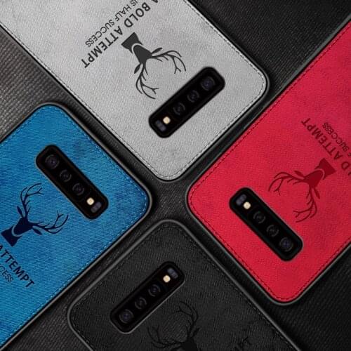 50pcs/lot Deer Head Phone Case For Samsung Galaxy S7 Edge S8 S9 S10 Plus S10e Note 8 9 10 Plus Cloth Grain Back Cover Fundas