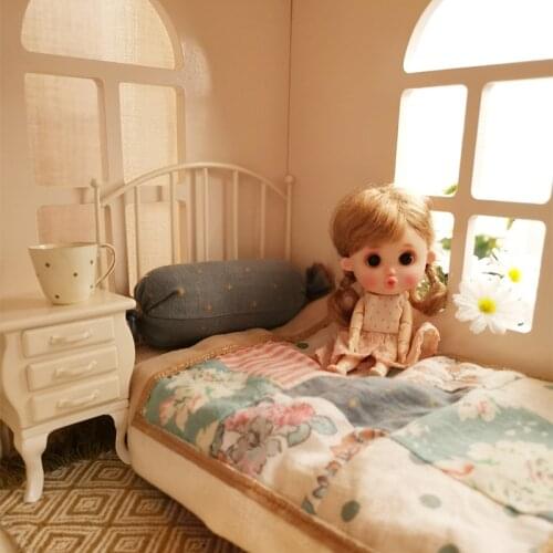 Aizulhomey Lol Dolls Accessories 28cm Iron Mini Bed Pillow Mattress Quilt Dollhouse Furniture for 1/6 Bjd Cot Play House Toys
