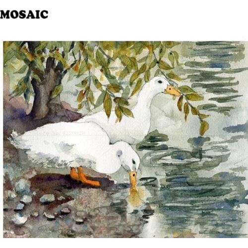 Diy Diamond Painting Diamond Mosaic swan lake scenery square full Diamond Embroidery Cross Stitch Needlework Home Decoration E35