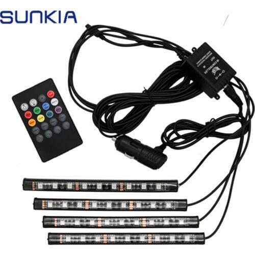 SUNKIA Music Control Car RGB LED Strip Light Changeable Colors Atmosphere Lamp Kit with IR Remote Interior Lights Car Styling