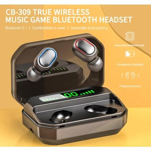 CB-309 Bluetooth 5.0 Earphones LED Display Wireless Headphones Sports Waterproof Earbuds Headsets HIFI Bluetooth Headphones