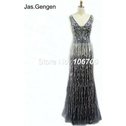 Amazing Heavy Hand Made Beaded Formal Evening Dress Mermaid V Neck Tassel Long Bridesmaid New Prom Gowns abendkleider 2019