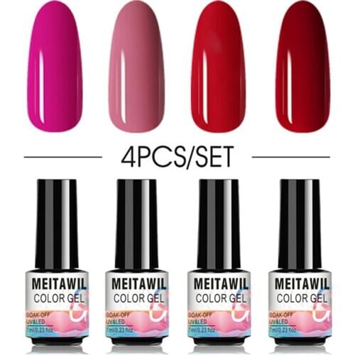 7ml Gel Nail Polish Glitter 4Pcs Manicure Set Semi UV LED Lamp Nail Varnishes Base Top Coat Gel Lacquer Art Nail