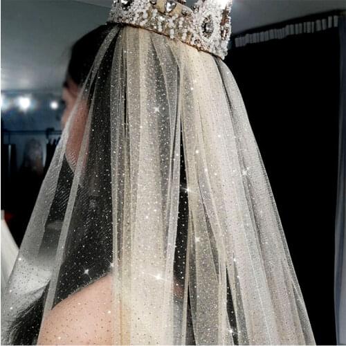Starry Sky Bright Head Veil Long Style Big Tail Web Celebrity Photo Props Main Wedding Dress Bride Wedding Tiara Super Xian Sen
